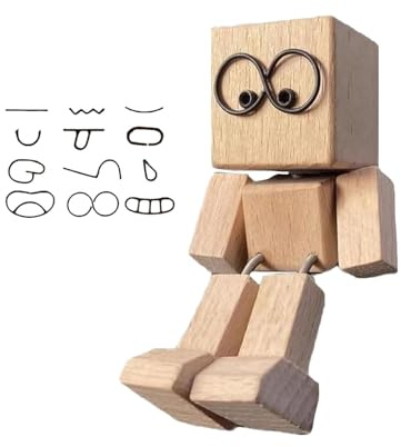 wackelnder holzmann, schüttelmann aus Holz, charmante kleine holzfigur, Handgefertigter Auto Armaturenbrett-Decor mit magnetischen Gesichtsausdrünncke Ausdrücke (A)