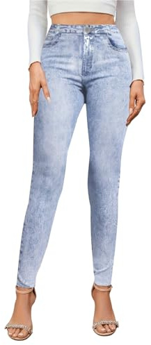 Gellmall Women's High Waist Jeggings Denim Look Leggings Elastic Jeans Women Long Skinny Trousers Treggings Yoga Trousers Fitness Trousers S-XL, blue, XL