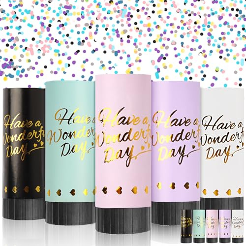 10 Stück Konfettikanone 5 Farben Konfettiregen,11cm mit drehbarem schwarzem Drehteller nach links, Hochzeit Party Poppers,konfettikanone hochzeit Gender Reveal Kanone, für Weihnachten Jahrestag