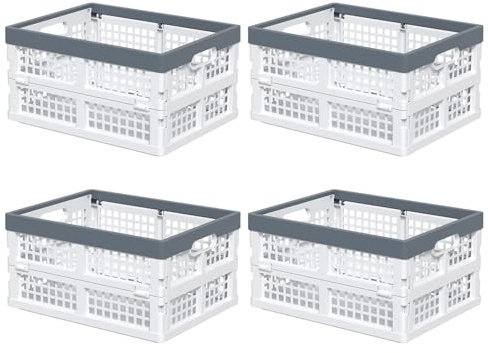 Minekkyes Storage 4-Pack Collapsible Milk Crates with Handles, 15L, Stackable Dairy Milk Crates, Plastic Folding Basket for Grocery Shopping, Home Supplies, and Bathroom Accessories