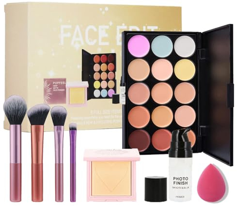 Makeup Sets For Women - All-In-One Girls Professional Makeup Gift Set - Full Starter Cosmetics Kit - 15 Colors Contour Palette Concealer Palette with Face Pressed Pworder Puff Primer and Makeup Brush
