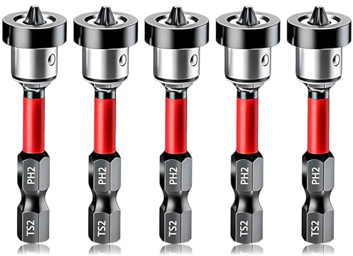 Uadme Porta Bit per Cartongesso, 5 Pezzi Magnetici Bit con Limitatore di Profondità, Punte Avvitatore Calamitate in Acciaio Legato S2, 50mm Inserti a Croce per Piastrelle di Gesso