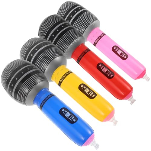Gogogmee Lot de 4 Microphones Gonflables Jouets en PVC Multicolores pour Accessoires Photos de Spectacle et Présents de Fête Amusants