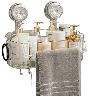 NONGYU Organizer salvaspazio per doccia, multiuso, con ventosa, per accessori da bagno, con porta asciugamani, trapano, scatola portaoggetti da bagno