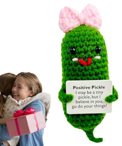 Pickle Crochet Doll,Pickle - dill känslomässigt stöd pickle med t kort - Känslomässigt stöd Rolig plyschleksak för bästa vänner älskare födelsedag