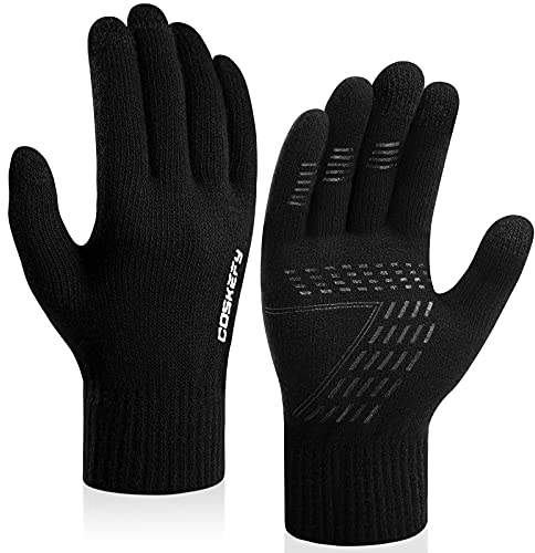 coskefy Handschuhe Herren Damen Winter Fleece Stretch Strickhandschuhe Touchscreen Handschuhe Wolle Warm Bequem Laufhandschuhe Geburtstag Sport Fahrrad Reiten Camping Wandern Arbeit