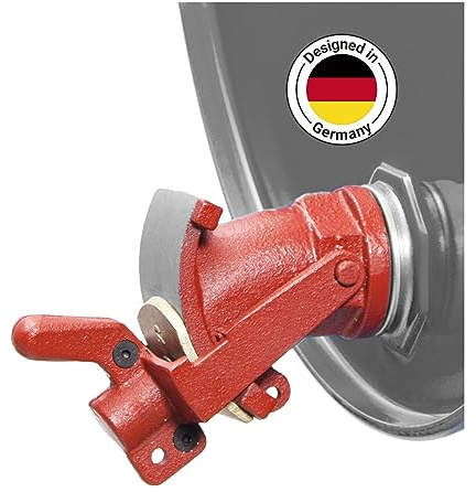 DENIOS Auslaufhahn aus Grauguss mit Messingverschlussplatte, 2 Zoll Gewinde, ovale Auslauföffnung, Fass-Hahn eignet sich für dickflüssige Medien
