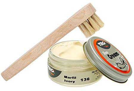 Langlauf Schuhbedarf TRG Schuhcreme mit Auftragsbürste I Lederschuh Pflege Set I Schuhputzsets Leder, Schuhbürstenset, Schuh Reinigung Set, Lederpflege Set (ivory 136)
