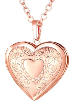 U7 Collana Donna Medaglione Portafoto Cuore e Fiore Ciondolo Portafoto Apribile + Catena Regolabile Acciaio Inossidabile Collana Donna Cuore Oro Rosa Regalo con Confezione