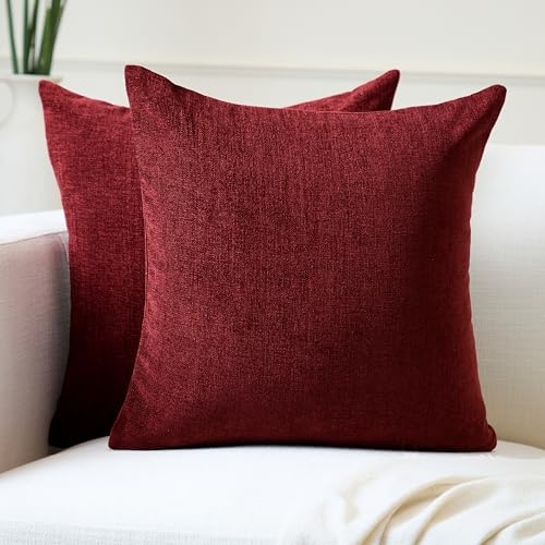 Encasa Homes 2 st. kuddfodral i chenille – brun – 40 x 40 cm, enfärgade, mjuka och släta kuddfodral, till kudde på soffa, stol, säng och golv