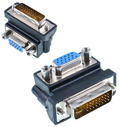 Oiyagai Lot de 2 adaptateurs VGA femelle vers DVI 24+5 mâles, connecteur convertisseur à angle droit 90° pour moniteur, projecteur, PC
