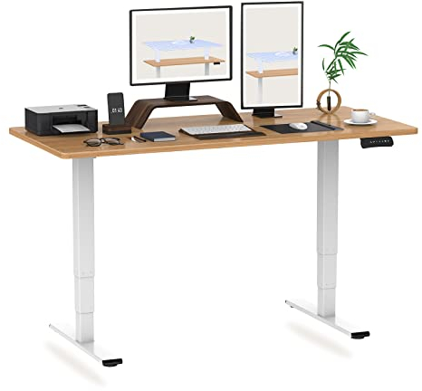 FLEXISPOT Höhenverstellbarer Schreibtisch Elektrisch, 3-Fach Teleskop & Dual-Motor, Belastbarkeit 160 KG, Bürotisch mit Memory-Funktion&Anti-Kollisionssystem(160 x 80 cm Ahorn, Gestell Weiß)