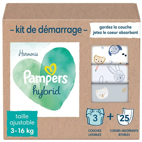 Pampers - Harmony Hybrid Starter Pack, 3 tvättbara blöjor + 25 engångsöverkläder - 1 förpackning