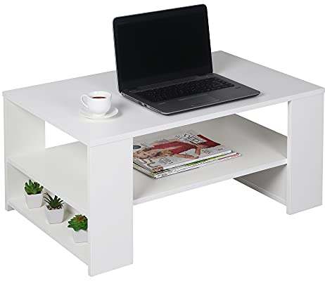 RICOO Couchtisch mit Stauraum Wohnzimmertisch Holz weiß-matt WM090-WM Coffee Table 72 x 50 x 50 cm Tisch Wohnzimmer Sofatisch klein Couch