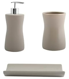 MSV Ensemble 3 Accessoires de Salle de Bain Céramique Palma Taupe
