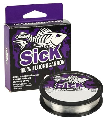 Berkley Sick - Líder de fluorocarbono, línea de pesca, de hundimiento rápido, invisible para pesca de agua dulce y salada, perca, lucioperca, trucha, transparente, 0,30 mm, 7 kg, 7 kg, 50 m, 54 yardas