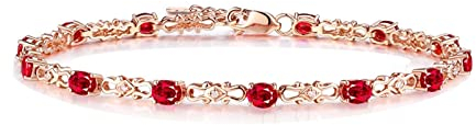 Beydodo Bettelarmband Rosegold 750, Tennisarmband mit 2.6ct Oval Rubin Rosegold Armband Damen Diamant Bettelarmband 19CM