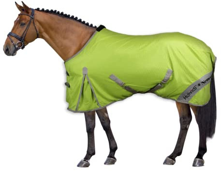Horses, Coperta Antimosche Traspirante, Modello Nemesis, Scherma dai Raggi Solari, Rete Fitta in Tessuto Mesh, Contro Mosche ed Insetti (128 cm, Verde chiaro)
