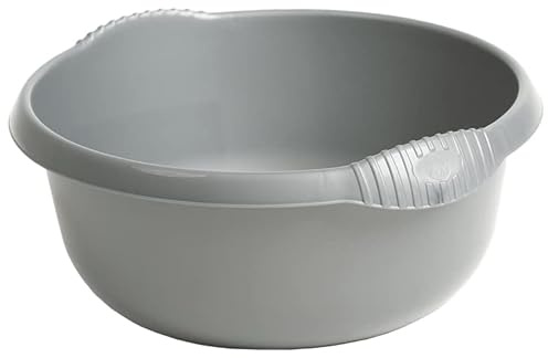 JMS we create smile 28cm Round Kitchen Washing Up Bowl Basin Mixing | Plastic Bowl (Silver/Grey)