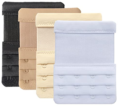 Bra Extender 4 Hook, Elastic Bra Strap Extenders (4 Pieces, 4 Hook 3/4 inch Spacing)