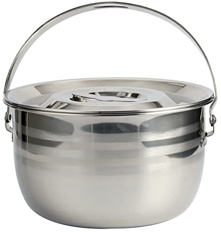 LIFKOME 4Qt tainless Steel Camping Pot with Lid and Hanging Handle Large Capacity Cooking Soup Stew Pot Portable Multipurpose Cookware for Home Kitchen Outdoor Camping Hiking Picnic Stockpot