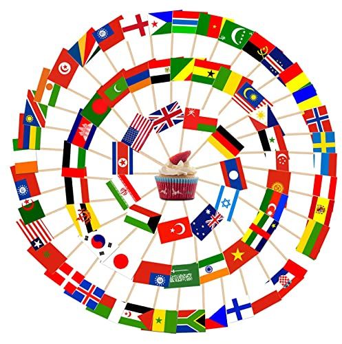 AhfuLife 100/200pcs Different World Flags Toothpick, Different Nations Cupcake Stick Flags for Sandwich Cupcake Toppers Fruit Tableware National Day World Cup Party Supplies Pub Royal Event Decor