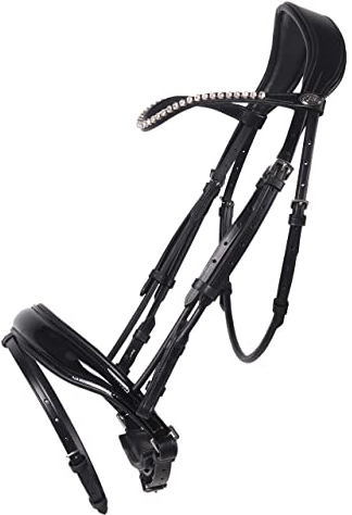 QHP Trense Nehza schwedisch-kombiniert Leder Strasssteine (Warmblut, schwarz/schwarz)