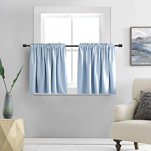 DONREN Tenda da finestra in ceruleo celeste per cucina, tenda oscurante per stanza dei bambini, con tasca per asta (120 x 80 cm, 1 paio di tende blu cielo)