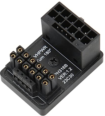 Tonysa U-Turn-GPU-Anschluss, ATX 16-Pin-Stecker auf 16-Pin-Buchse, 180 Grad Abgewinkelter Adapter, 600 W 12 V PCIe5.0 HPWR GPU U-Turn-Winkel-Anschluss für Desktop-PC (Schwarz)
