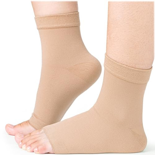 Calcetines de compresión de tobillo Cozlow (grandes, beige), tobillera eficaz con compresión de 20-30 mmHg para aliviar el dolor de pies, funda de soporte para tobillo
