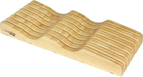 Shenzhen Cuchillo XL Cajón Bloque: 15 Ranuras (sostiene 12-15 cuchillos) Soporte para cuchillos de madera de bambú vacío y compartimento organizador para cajones de cocina