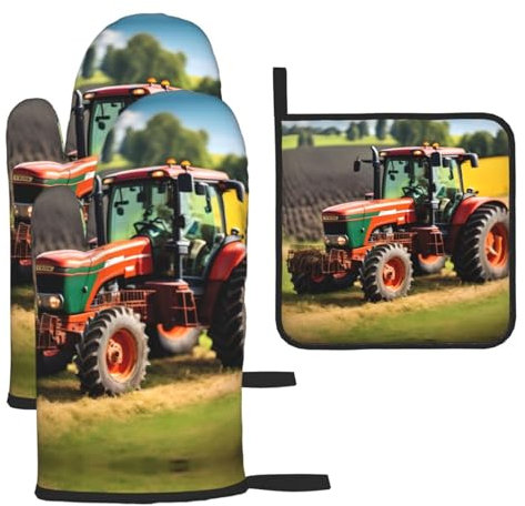Company Lot de 3 maniques et maniques en forme de tracteurs agricoles, résistants à la chaleur, pour la cuisine et le barbecue