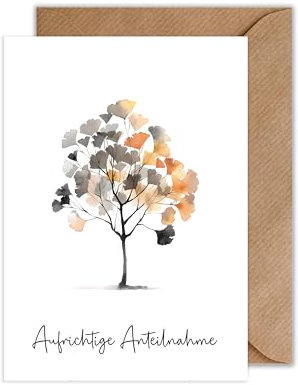 WBdesignz Trauerkarte mit Umschlag Ginkgo - Kondolenzkarte Aufrichtige Anteilnahme Beerdigung Trauerfeier Karte Ginko (DIN A6)