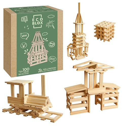 MILLIWOOD ECOCREATOR 100 Set - Bausteine - Bauklötze - Holzbausteine - Holzspielzeug, Konstruktionsspielzeug - Holzklötze - Bauklötze Holz, Holzklötzchen - Holzspielzeug, Kinder Spielzeug
