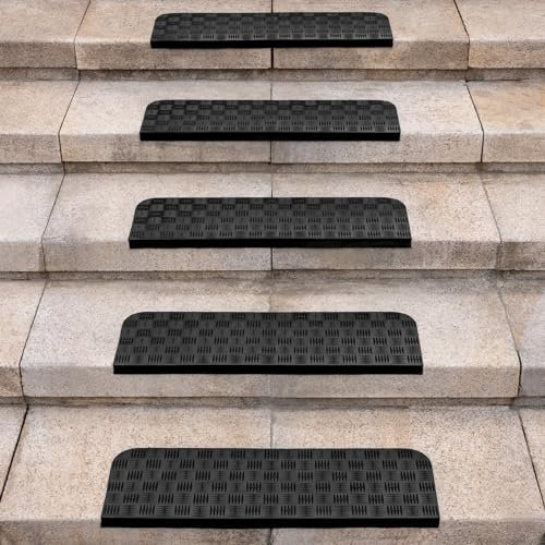 Spurtar Set of 5 Rubber Mats Stair Treads Mats Non-Slip Stair Carpet Stair Carpet for Indoor Outdoor Carpet Rubber Mats 25.5 x 10 in