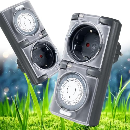 4smile Zeitschaltuhr Aussenbereich, 2 Stück, Matt Grau | IP44 mechanischer Zeitschalter analog außen - Outdoor Timer, Zeitschalter für Steckdose außen, hohe Schaltleistung