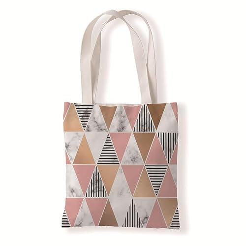 Homeyang Jutebeutel Dreieck Rosa Schwarz Stoffbeutel Canvas Wiederverwendbare Beuteltasche Damen Kinder Büchertasche Einkaufsbeutel mit Henkeln Stofftasche Waschbar Tote Bag 33x37 cm