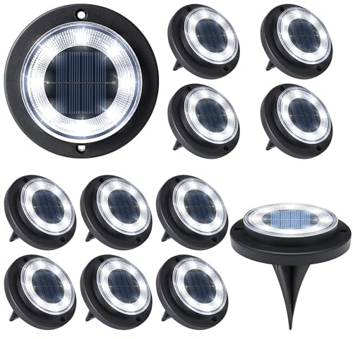 Flacchi Solar Lights Outdoor Waterproof - 2-in-1 Solar Powered Ground Lights Outdoor Solar Disk Light Landscape Light for Deck Step Patio Yard Pathway Walkway Driveway Garden (Cool White, 12 Pack)