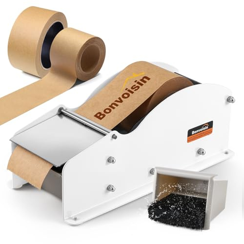 Bonvoisin Wasseraktivierter Klebebandabroller, Manueller Kraftpapierabroller für Klebeband mit 25-90mm Breite, Eisengehäuse, Edelstahlklinge, Wassertank für 3-5 Stunden Betrieb (Original)