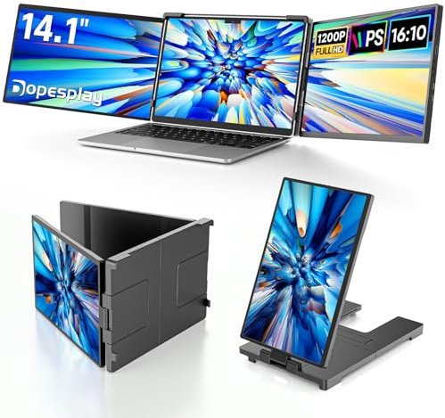 Dopesplay 14,1 Laptop Bildschirm Erweiterung, 1200P FHD Laptop Screen Extender, Plug & Play IPS Triple Monitor, Kompatibel mit 14-17 für Windows, Mac, Android, Chrome- USB-C/HDMI Anschluss