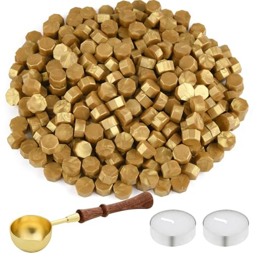 NEBURORA 200 Pcs Sealing Wax Beads, Various Colour Options for Wax Seal Stamp, with Wax Spoon and 2 Tea Candles,Octagon Wax Seal Kit for Invitations Cards Envelopes Wine Packages Gift Wrapping