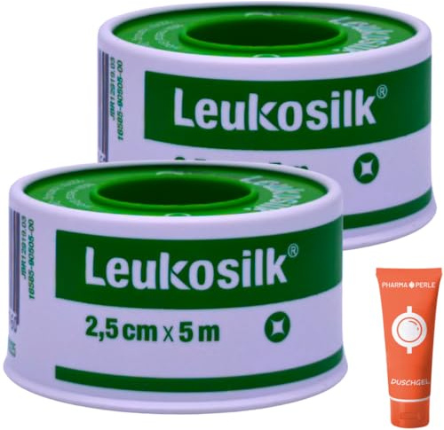 Leukosilk 2,5 cm x 5 m I Fixierpflaster mit Schutzring – hautfreundlich, atmungsaktiv, reißbar & strahlenfest I für sensible Haut in Praxis & Zuhause I Spar-Set plus Pharma Perle give-away (2x)