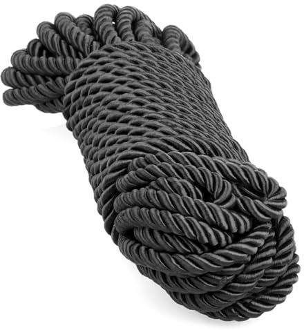 Soft Polyester Rope Cord, 10 M/33 Feet 8MM All Purpose Craft Cord Nylon Rope Natural Twisted Durable Long Ropes (black)