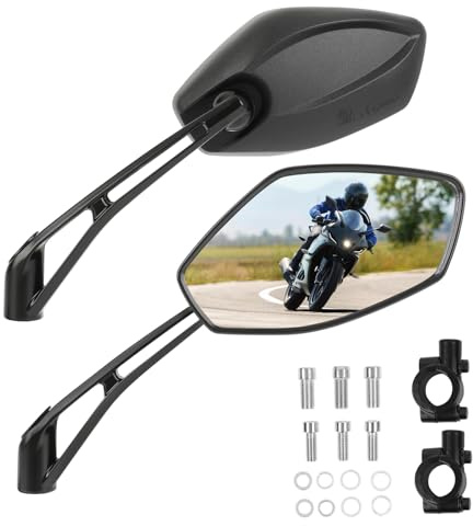 DREAMIZER Espejos Retrovisores Moto, con Tornillos de M8 M10, con soporte para Manillar de 7/8 Pulgadas, Compatibles con Yamaha Honda Aprilia Kymco MT01 MT07 MT08 MT09 CBF1000 GSX1400 (Pentágono)