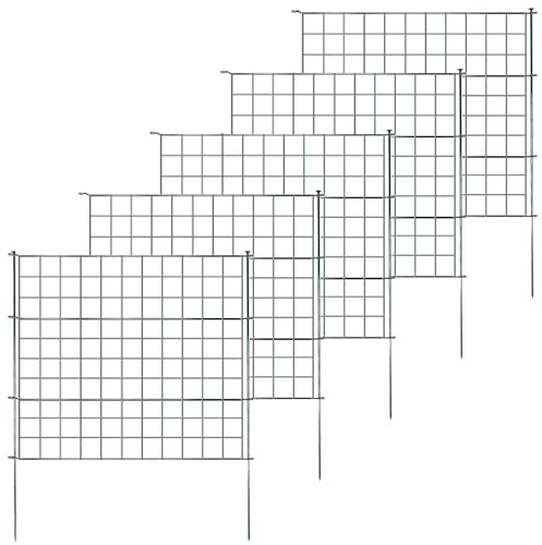 Floordirekt Teichzaun Gartenzaun Steckzaun Komplettset Metall 5x Gerade, Zaun zum stecken für Garten, Gitterzaun Set Freigehege für Tiere Pablo Anthrazit