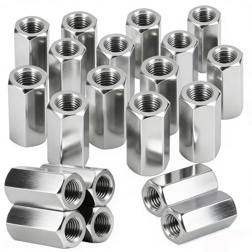 20 stycken långmuttrar M8 x 24 mm, anslutningsmuttrar långmuttrar av rostfritt stål, gängade hylsor galvaniserat stål sexkantiga anslutningsmuttrar, gänghylsor distansmuggar långmuttrar för hushåll