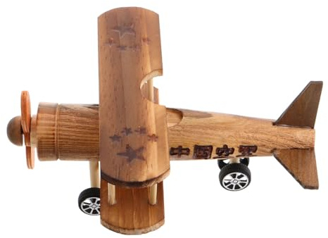 BESPORTBLE Holzflugzeug Vintage Modell Doppeldecker Schreibtischornament Handwerk Dekoration Für Wohnkultur Foto Requisiten
