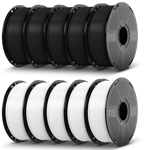 Inslogic Haute Vitesse Préchauffé PETG Pro 1.75mm, Mat PETG Pro 3D Impression Filament ±0.02mm, compatible avec la plupart des imprimantes 3D FDM, lot de 10 kg (5 noirs + 5 blancs)