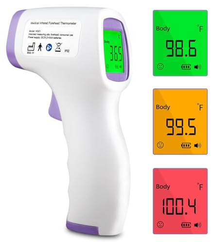 Fever, termometro senza contatto con 3 colori Fever, 32 funzioni di memoria, termometro a infrarossi senza contatto per bambini, bambini, adulti, per uso domestico