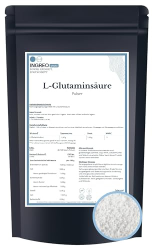 500 g | L-Glutaminsäure Pulver | Aminosäure Rohstoff | fermentativ hergestellt | vegan gentechnikfrei | vielseitig einsetzbar | Lebensmittel Supplemente | Geschmacksverstärker Rohstoff | INGREO